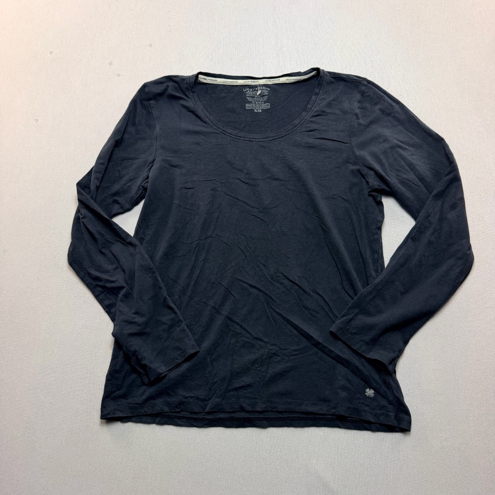 Lucky Brand Long Sleeve Tee Women Extra Large Black Excellent Scoop Neck Cotton
